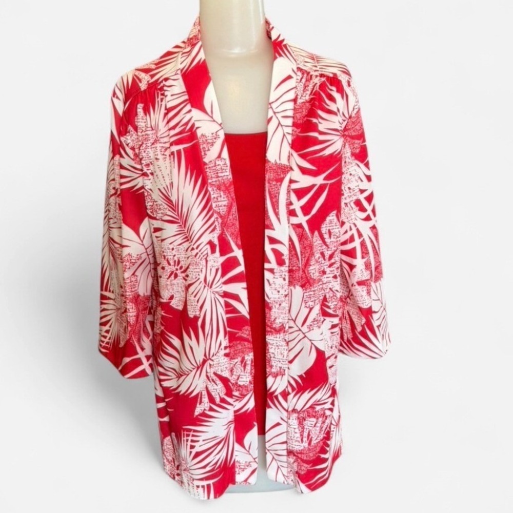 Vintage 70s Mardi Modes 1 pc Top‎ Red White Tropical Retro Palm Print Womens M